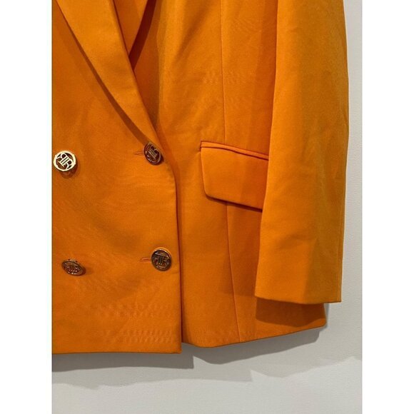 New River Island Size 10 Structured Double Breasted Blazer Orange Dopamine - Picture 13 of 14